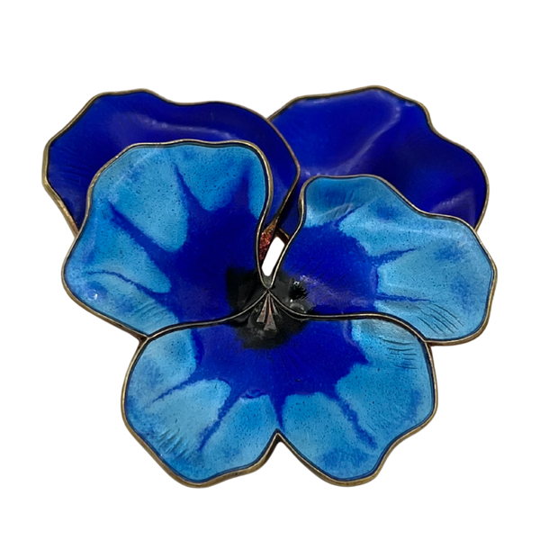 Signed David-Anderson (Norway) Sterling Silver and Enamel Blue Pansy Brooch - daisy exclusive jewellers