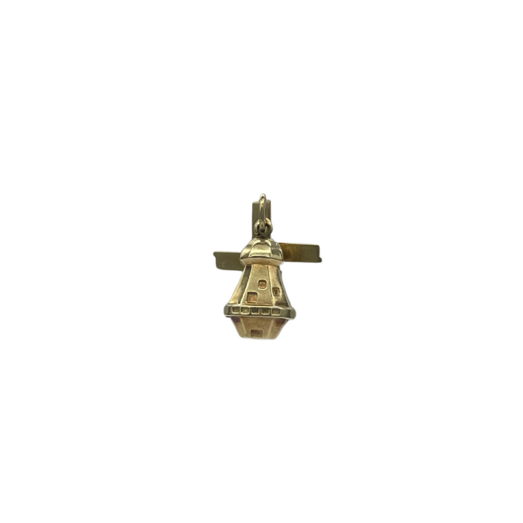 Lovely vintage 14k yellow gold rotary windmill charm with moving sails.