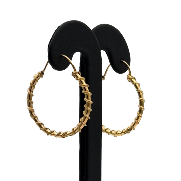 Vintage 18K Yellow Gold Twisted Hoop Earrings