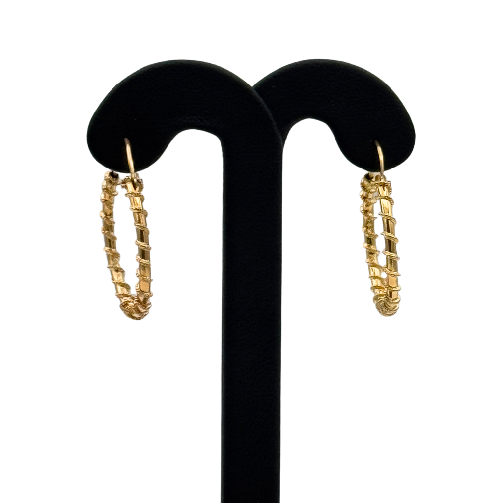 Vintage 18K Yellow Gold Twisted Hoop Earrings