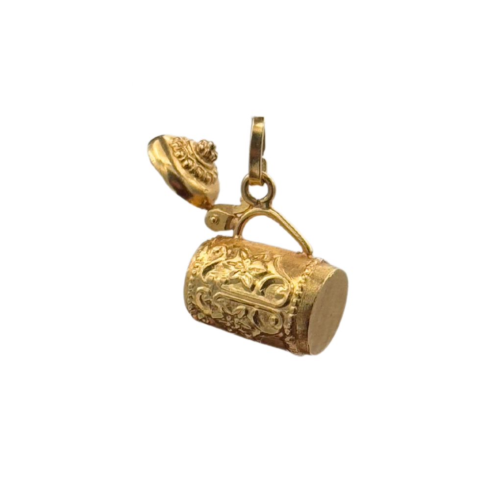 Vintage 18K yellow gold hollow beer stein charm
