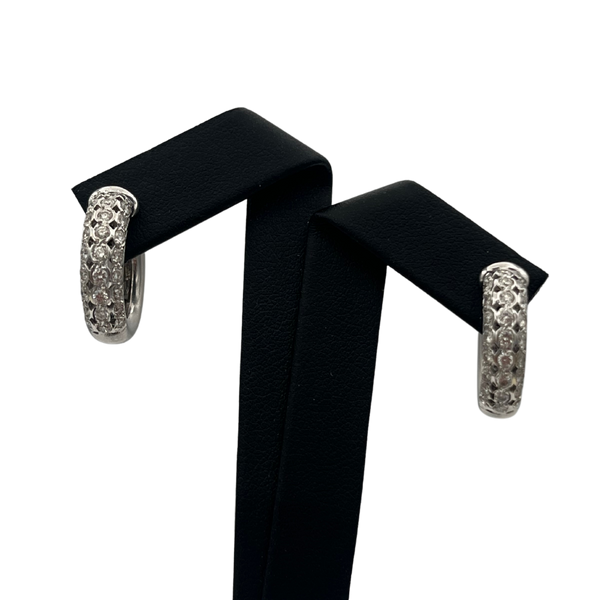 Vintage 18k White Gold 1.20ct Diamond Three Row Pave Huggie Earrings - daisy exclusive jewellers