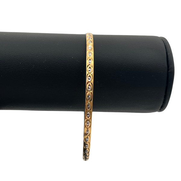 Vintage 21k solid yellow gold bangle with white rhodium accents