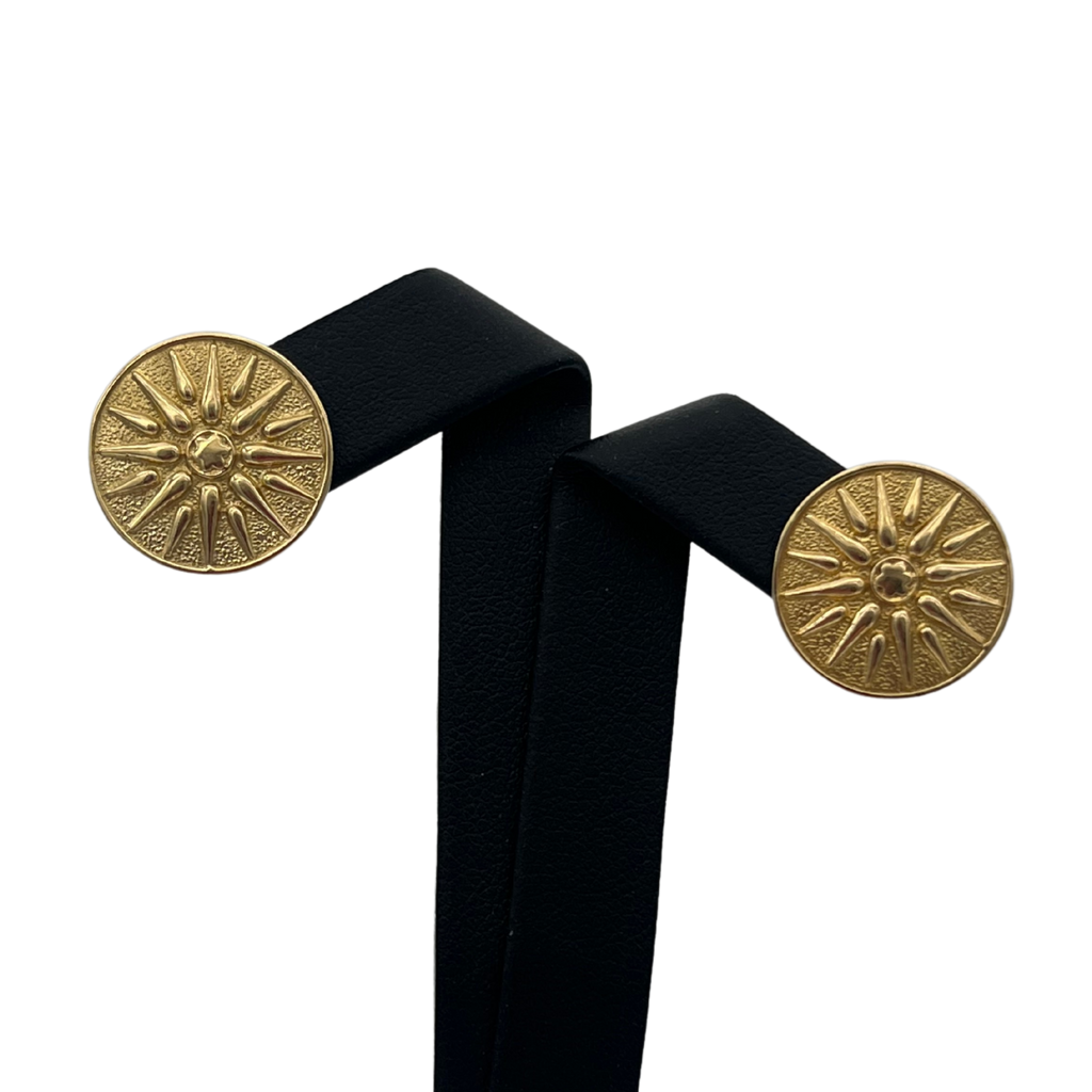 Vintage Round 14k Gold Sunshine Disc Earrings - 17mm  - daisy exclusive jewellers