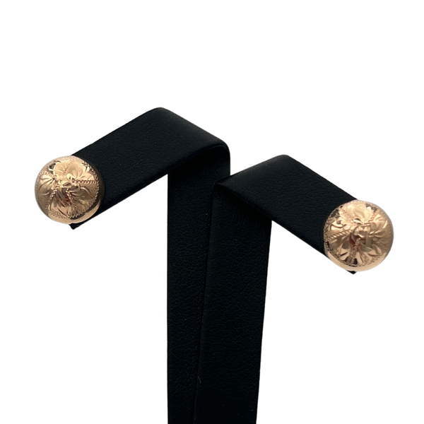 Vintage floral engraved 14k rose gold dome earrings - daisy exclusive jewellers