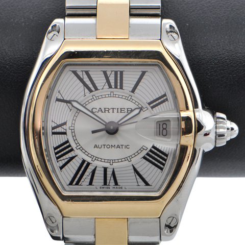 Vintage Cartier Roadster Yellow Gold and Stainless Steel Date Dial Automatic Men's Wristwatch + Montreal Estate Jewelers