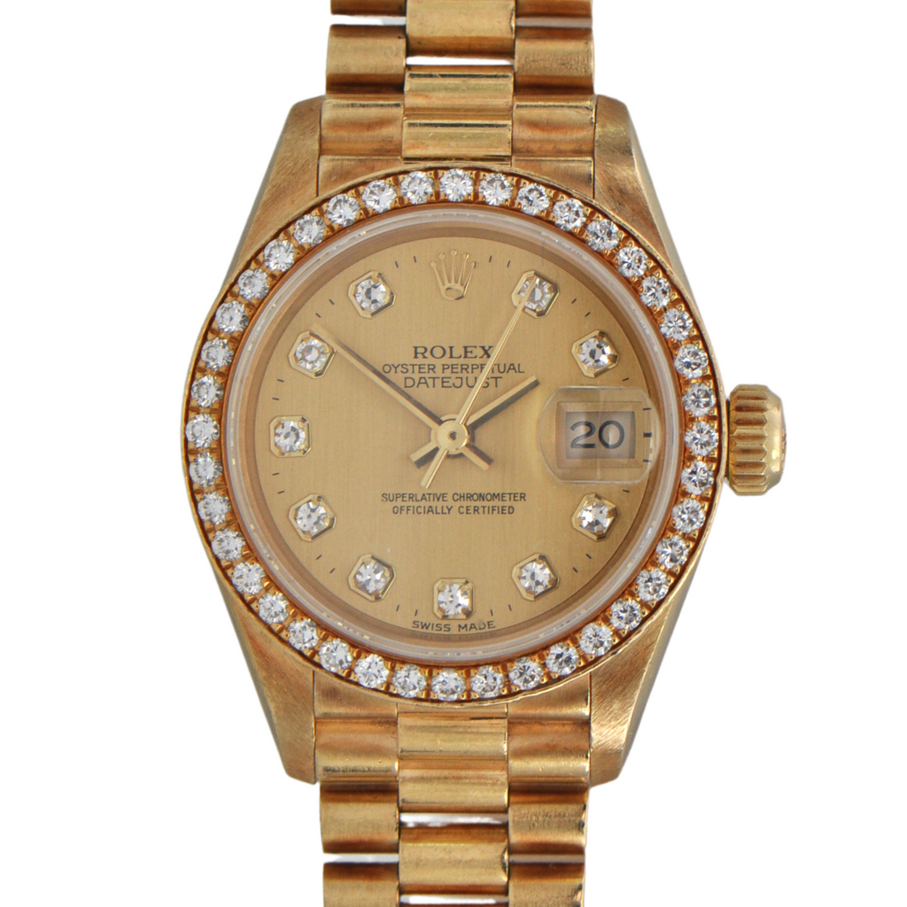 Vintage Ladies Rolex President 18K Yellow Gold and Diamond Watch 26mm 1993