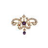 Edwardian English Amethyst and Seed Pearl 15K Gold Brooch + Montreal Estate Jewelers