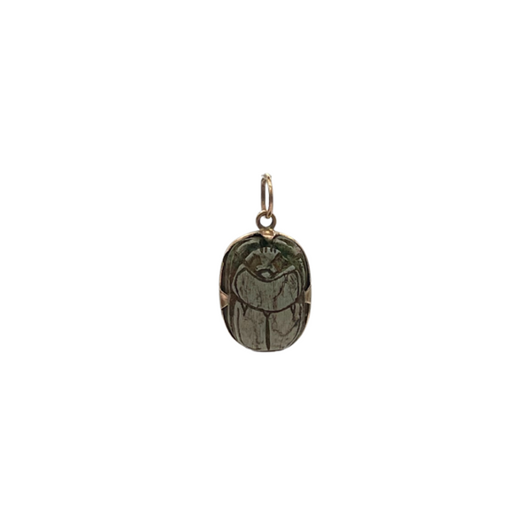 Vintage yellow gold Egyptian scarab charm. The Egyptian scarab (beetle) has been a popular motif in Ancient Egyptian as well as contemporary jewelry symbolizing renewal and rebirth. The reverse side has hieroglyph engraved.