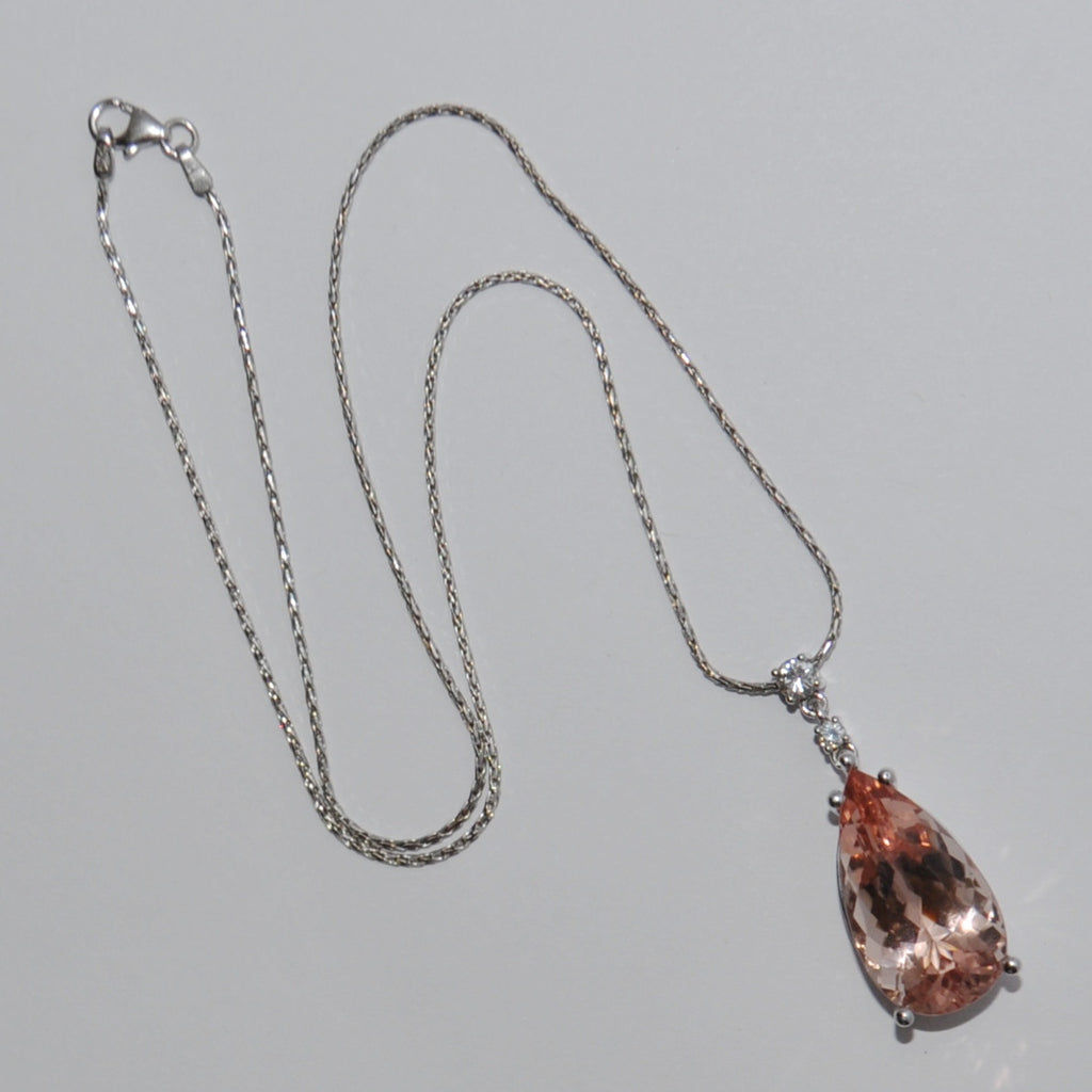 Morganite Drop & Diamond Pendant in 18k White Gold - Westmount Montreal Jewellers