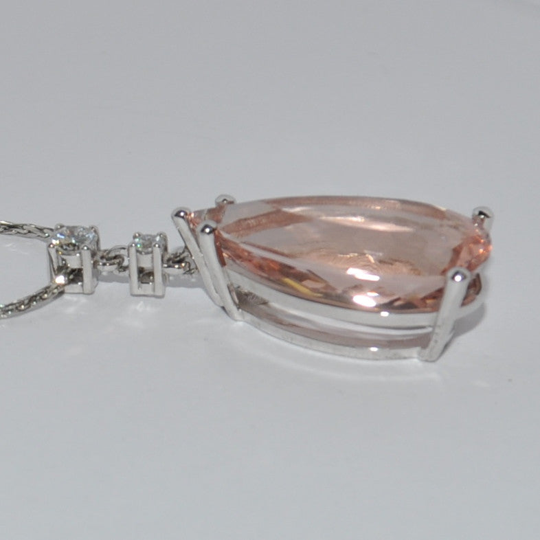 Morganite Drop & Diamond Pendant in 18k White Gold - Westmount Montreal Jewellers