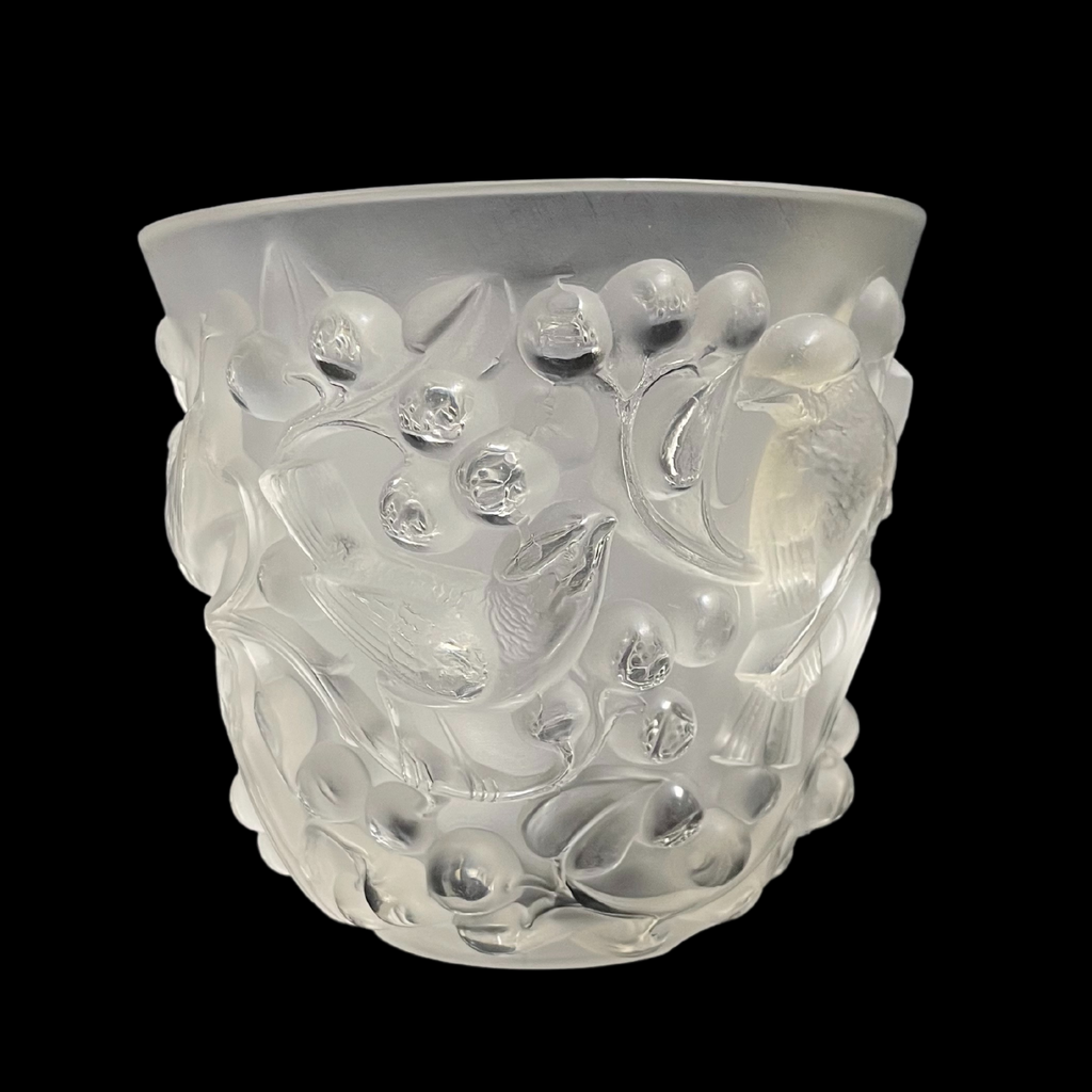 Mid-Twentieth Century Lalique France 'Avallon' Opalescent Glass Vase + Montreal Estate Jewelers