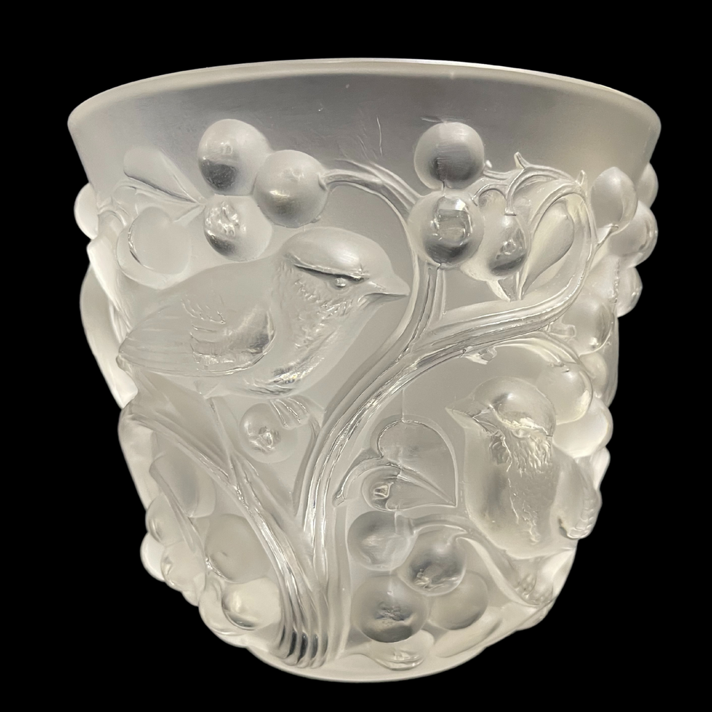 Mid-Twentieth Century Lalique France 'Avallon' Opalescent Glass Vase + Montreal Estate Jewelers