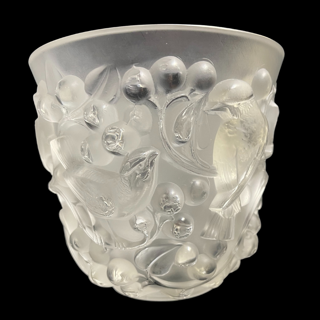 Mid-Twentieth Century Lalique France 'Avallon' Opalescent Glass Vase + Montreal Estate Jewelers