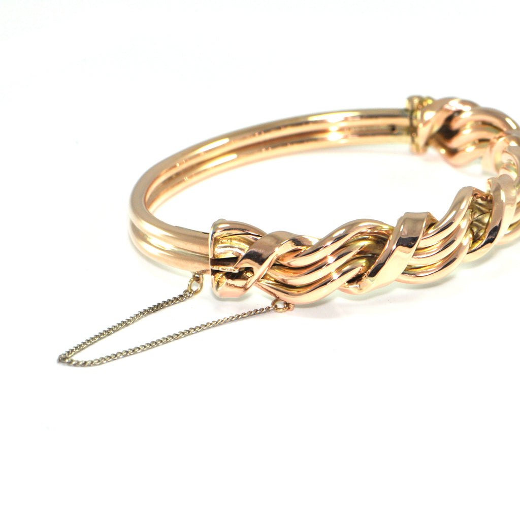 Vintage English 9Kk Rose Gold Woven Wave Bangle Bracelet + Montreal Estate Jewelers