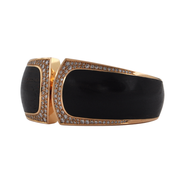 Estate Signed 'Binder' Modernist Diamond & Wood 18K Gold Ring (C.1990)