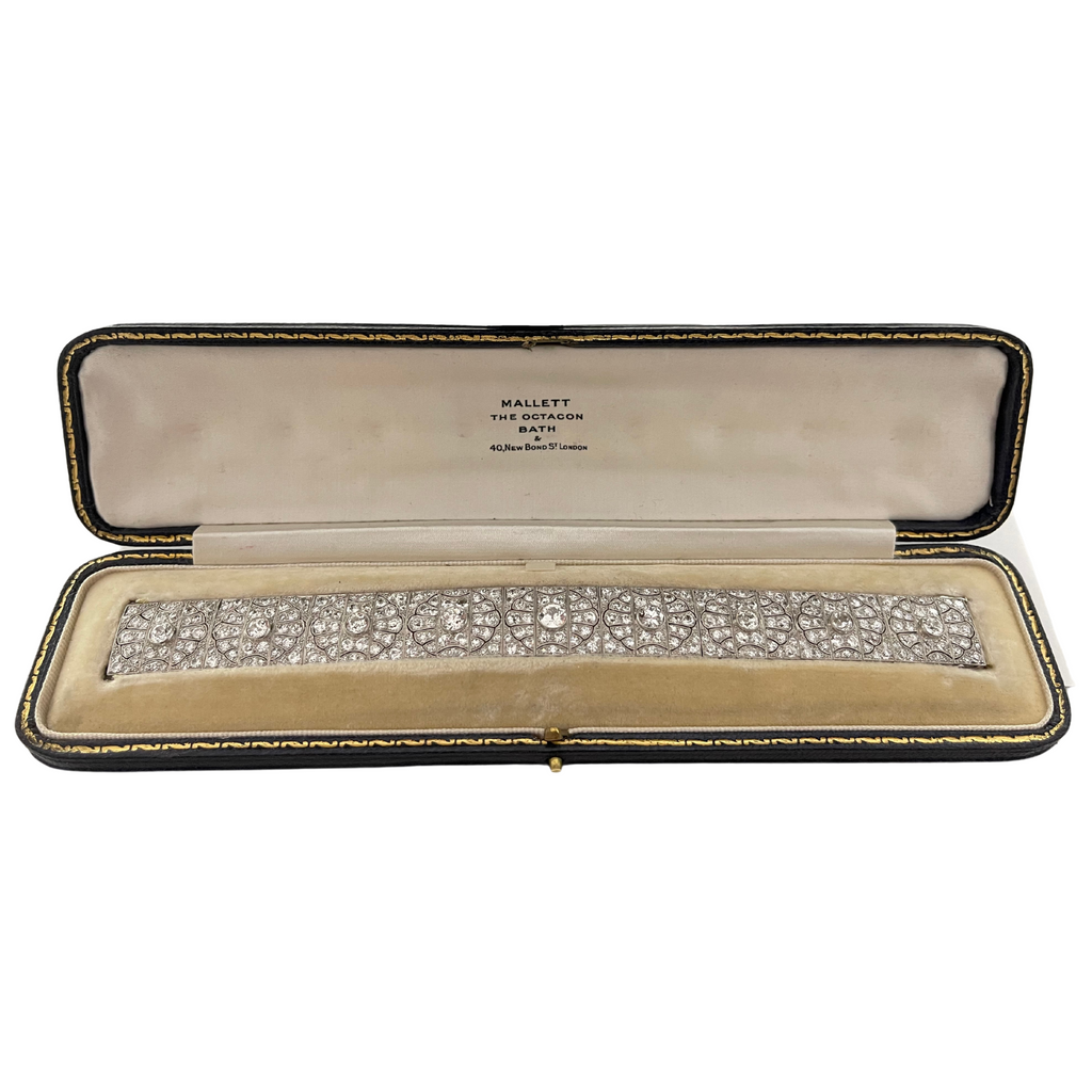 Exceptional Antique Art Deco Platinum Diamond Bracelet, Mallett, England. + Montreal Estate Jewelers