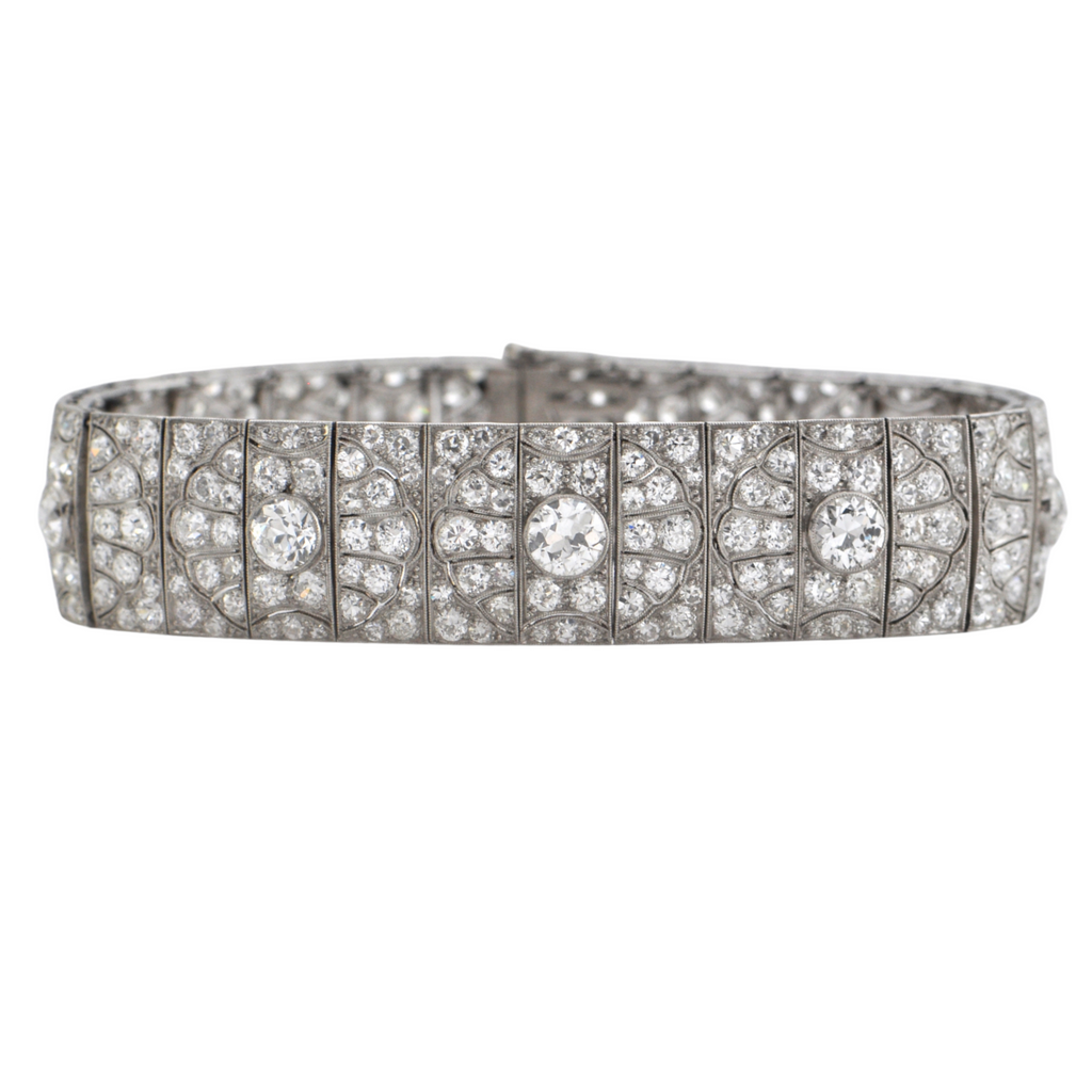 Exceptional Antique Art Deco Platinum Diamond Bracelet, Mallett, England. + Montreal Estate Jewelers