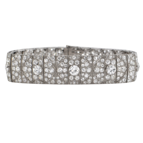 Exceptional Antique Art Deco Platinum Diamond Bracelet, Mallett, England. + Montreal Estate Jewelers
