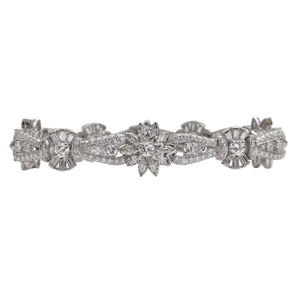 Retro 8.43ct Diamond Platinum Bracelet + Montreal Estate Jewelers