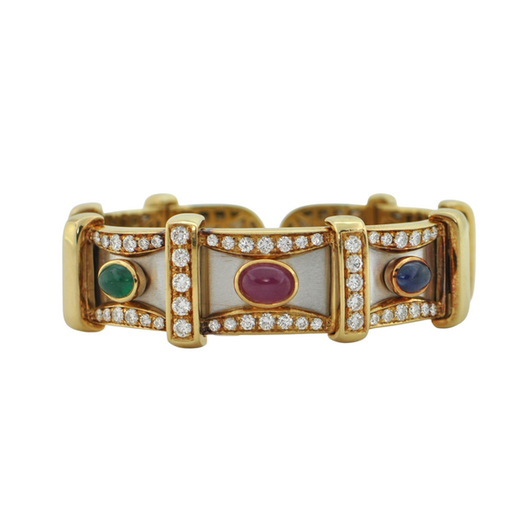 Precious Gem Cuff Bracelet 18k yellow & white gold- Fine Quality + Montreal Estate Jewelers