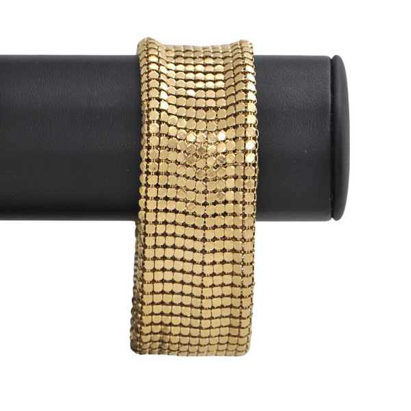 Retro 18K Gold Textured Chainmail Wide Bracelet