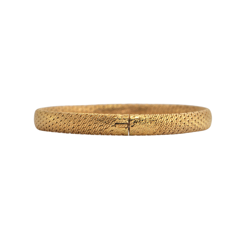 Estate French 18k Gold Round Flexible Woven Link Bangle Bracelet + Montreal Estate Jewelers