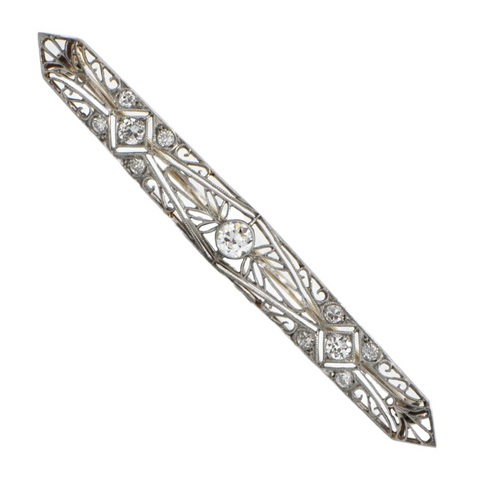 Edwardian 0.55CT Diamond and 18K Gold Bar Pin C.1910-1915 + Montreal Estate Jewelers