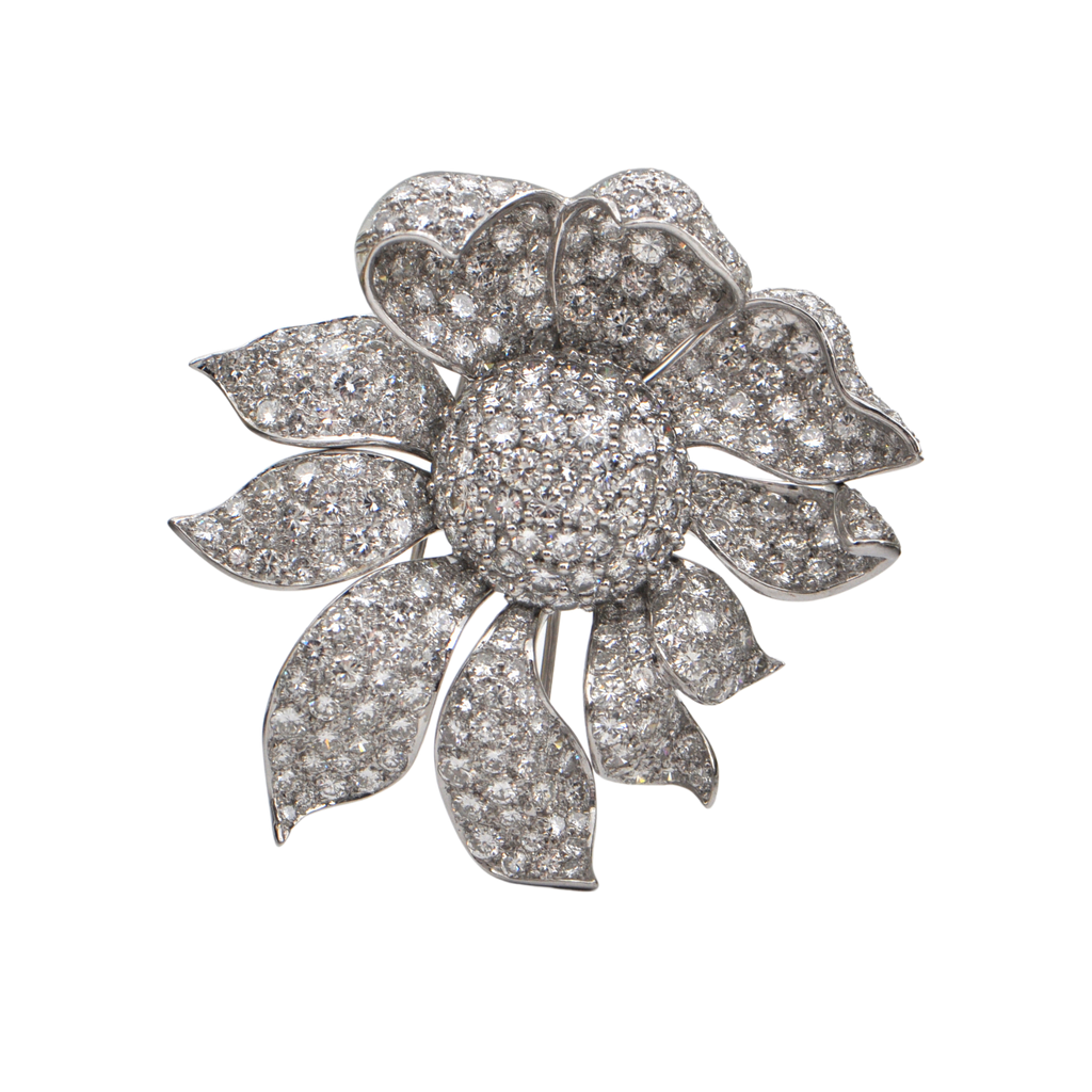 22.0CT Flower Diamond 18k White Gold Brooch/Pendant C. 1960