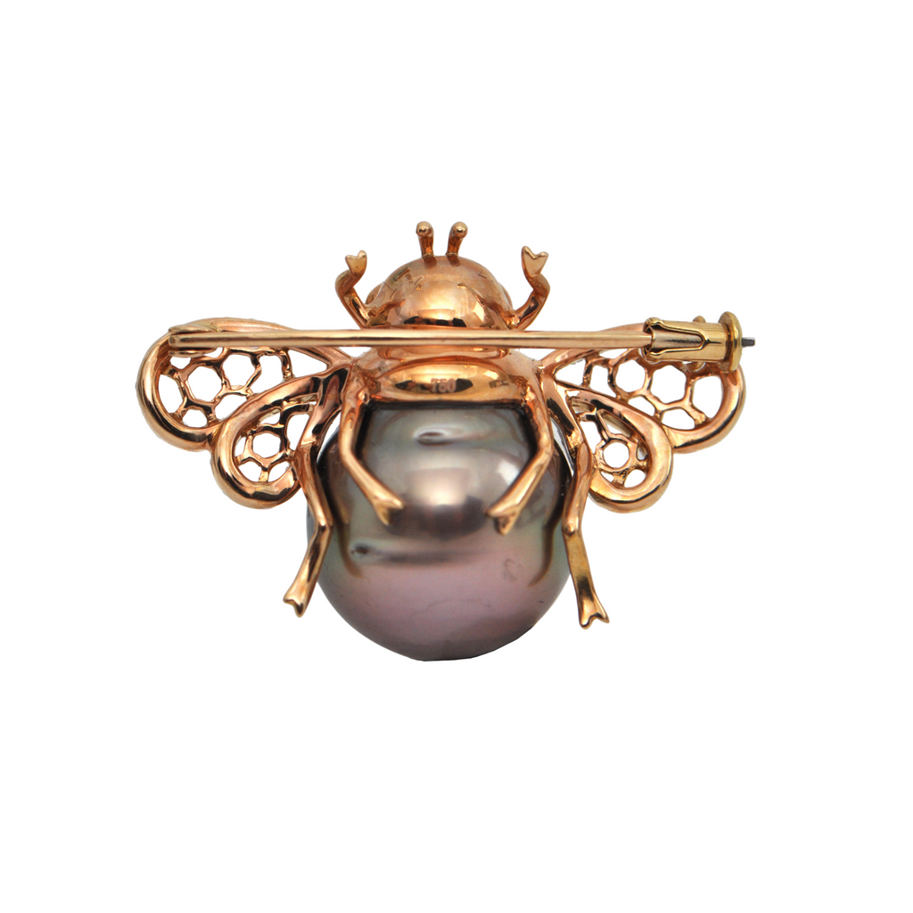 Bronze Tahitian Pearl, Ruby & Diamond Bumble Bee Brooch + Montreal Estate Jewelers