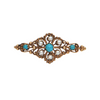 Retro Turquoise & Seed Pearl Brooch in 14k Yellow Gold + Montreal Estate Jewelers