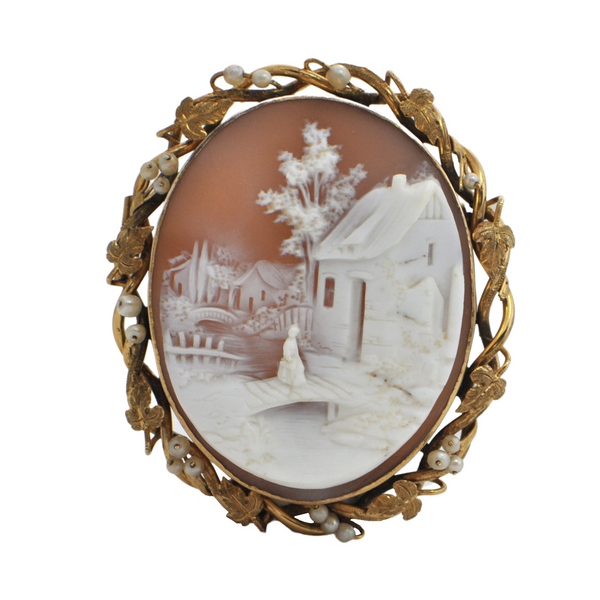 Exceptional Antique Cameo Brooch C.1900 14k Gold + Montreal Estate Jewelers