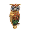 Vintage Sapphire and Diamond 18K Gold Enamel Owl Brooch (C. 1970's) + Montreal Estate Jewelers