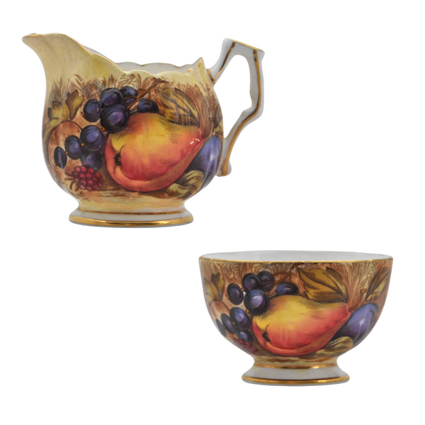 Vintage Aynsley 'Orchard Gold' Creamer and Open Sugar Bowl Set Signed 'N.Brunt' and 'D.Jones' + Montreal Estate Jewelers