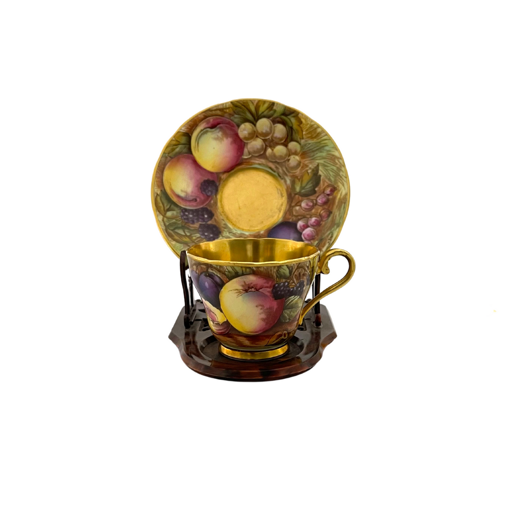 Vintage Aynsley 'Orchard Gold' Small Teacup and Saucer Signed 'N Vintage Aynsley 'Orchard Gold' Small Teacup and Saucer Signed 'N