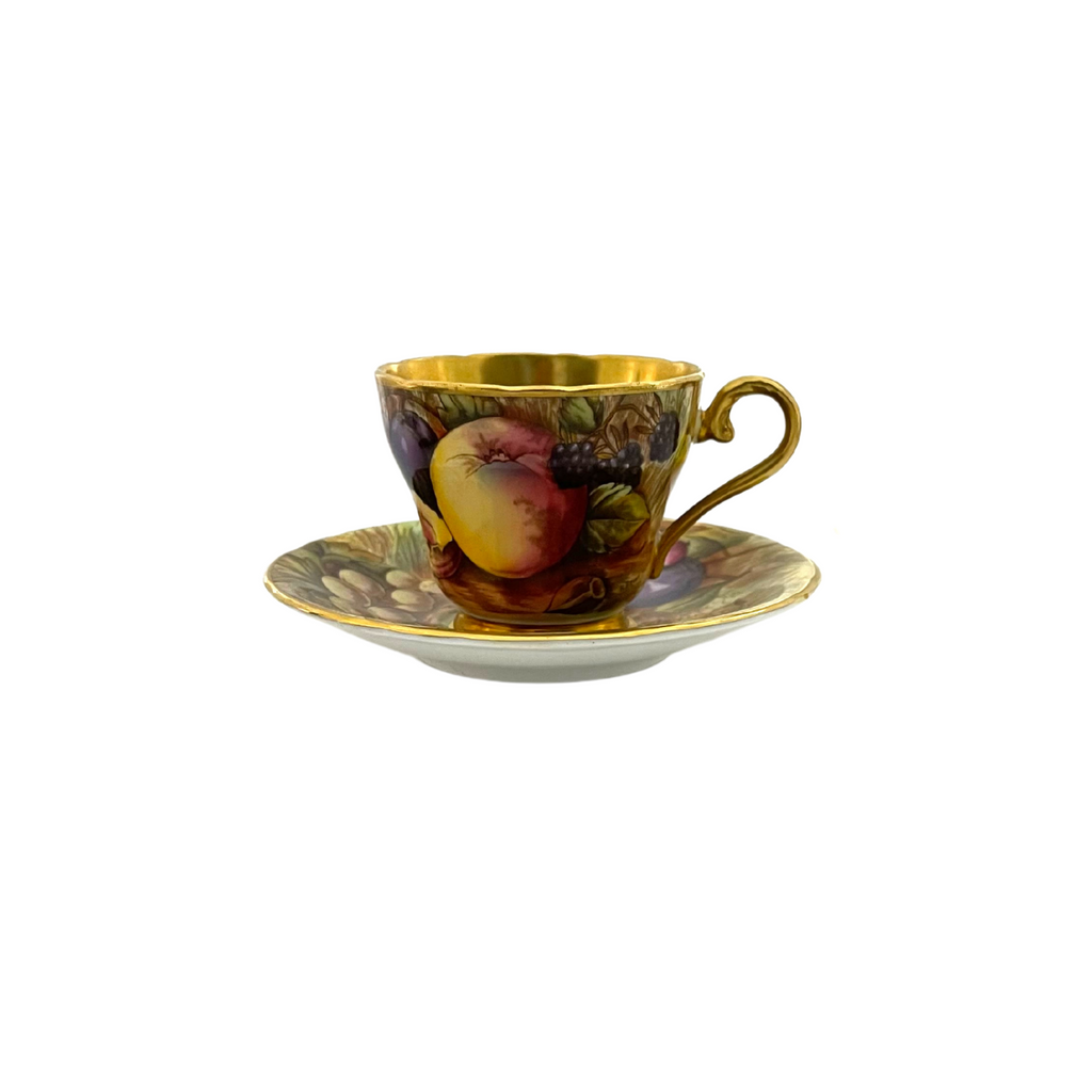 Vintage Aynsley 'Orchard Gold' Small Teacup and Saucer Signed 'N Vintage Aynsley 'Orchard Gold' Small Teacup and Saucer Signed 'N