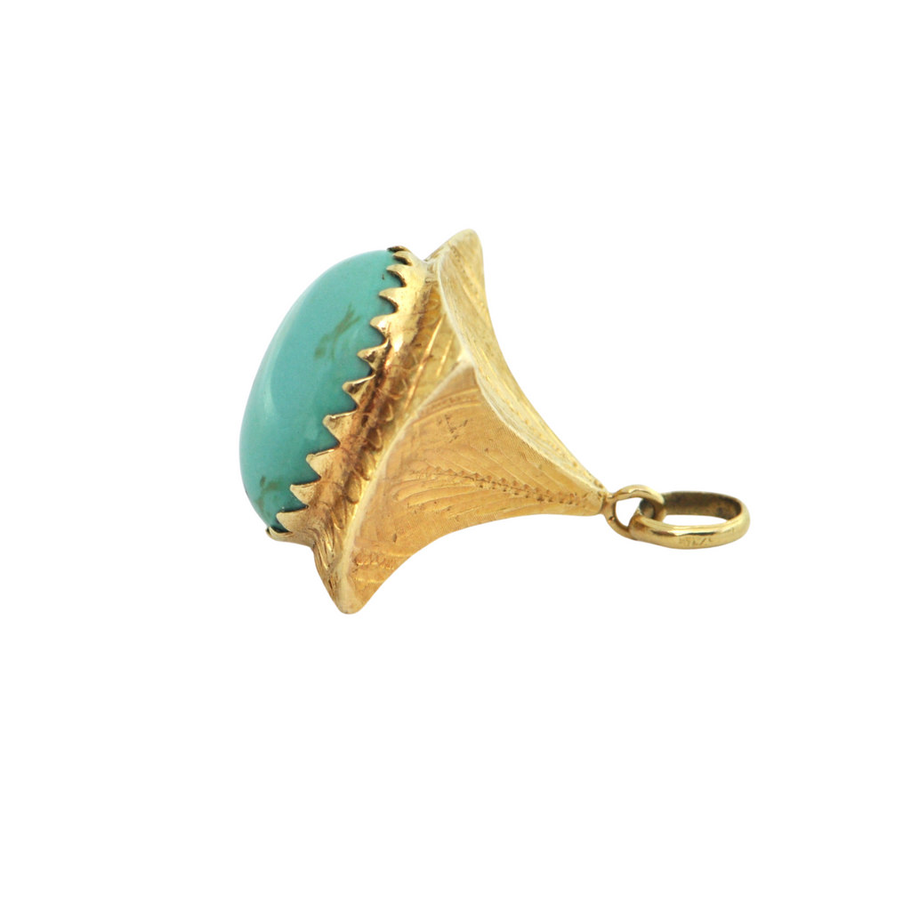 Vintage retro Turquoise 18K Yellow Gold Lantern Charm + Montreal Estate Jewelers