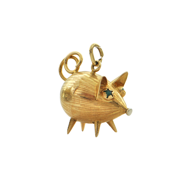 Vintage 18K Yellow Gold Pig Charm + Montreal Estate Jewelers