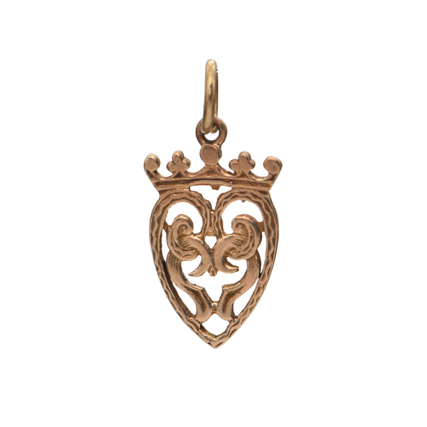Vintage 9k Yellow Gold Scottish Luckenbooth Heart Charm + Montreal Estate Jewelers