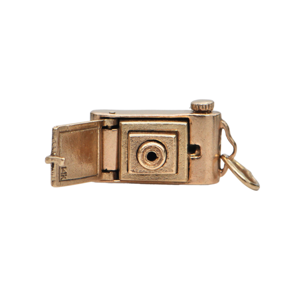Vintage Mechanical 14K Yellow Gold Camera Charm + Montreal Estate Jewelers