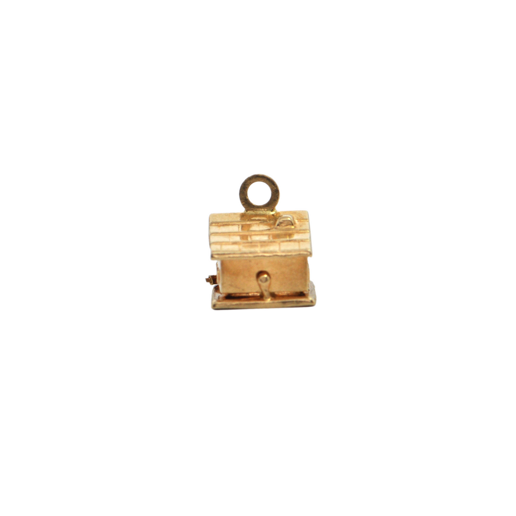 Vintage hinged 18K Yellow Gold Cabin with Enamelled Hearts Inside Charm + Montreal Estate Jewelers