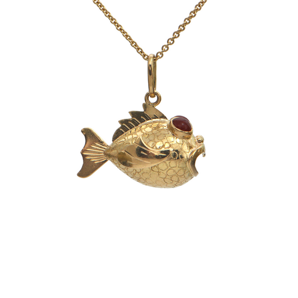 Vintage Italian Carnelian 18k Gold Puffer Fish Charm + Montreal Estate Jewelers