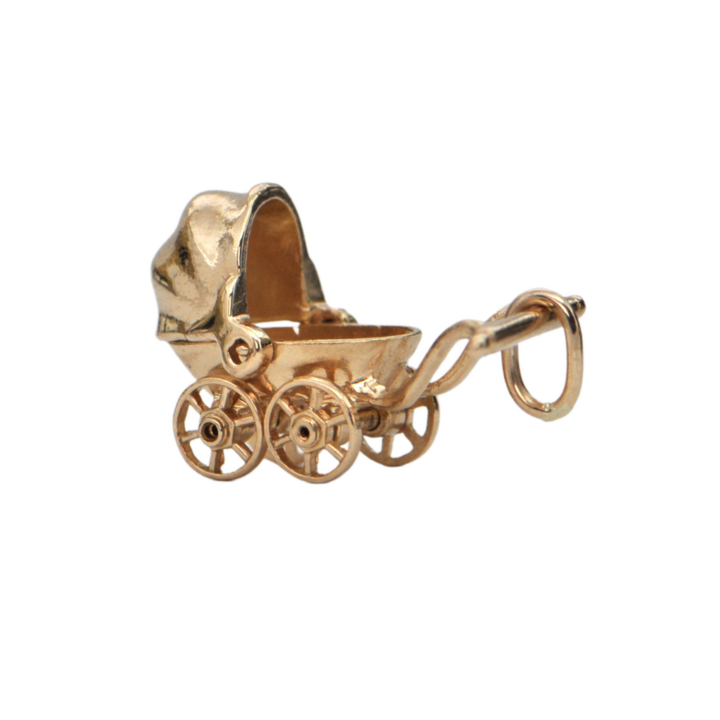Vintage 14k Gold Mechanical Baby Pram Charm