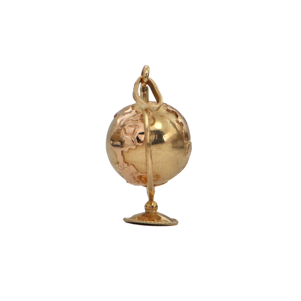 Vintage 18k Gold Mechanical Terrestrial Globe Charm + Montreal Estate Jewelers