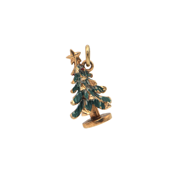 Vintage 14K Gold and Enamel Christmas Tree Charm  + Montreal Estate Jewelers
