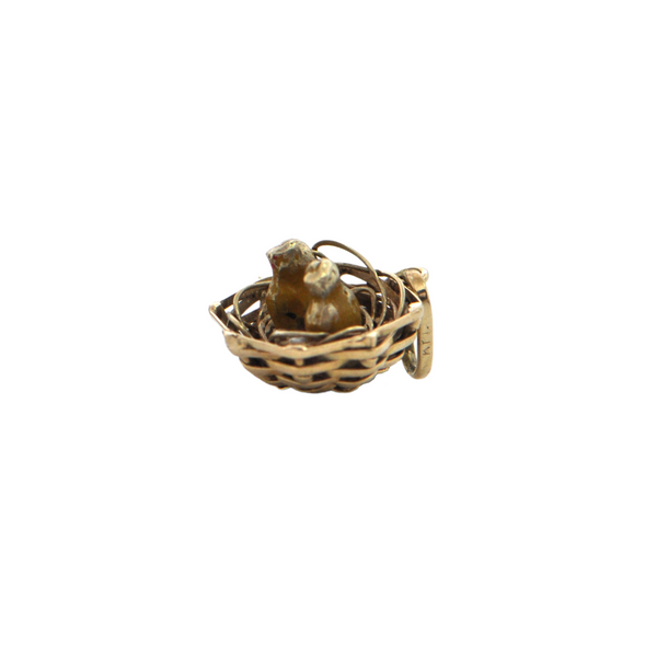 Vintage 14k Gold Birds Nest Charm with Seed Pearl Eggs + Montreal Estate Jewelers 