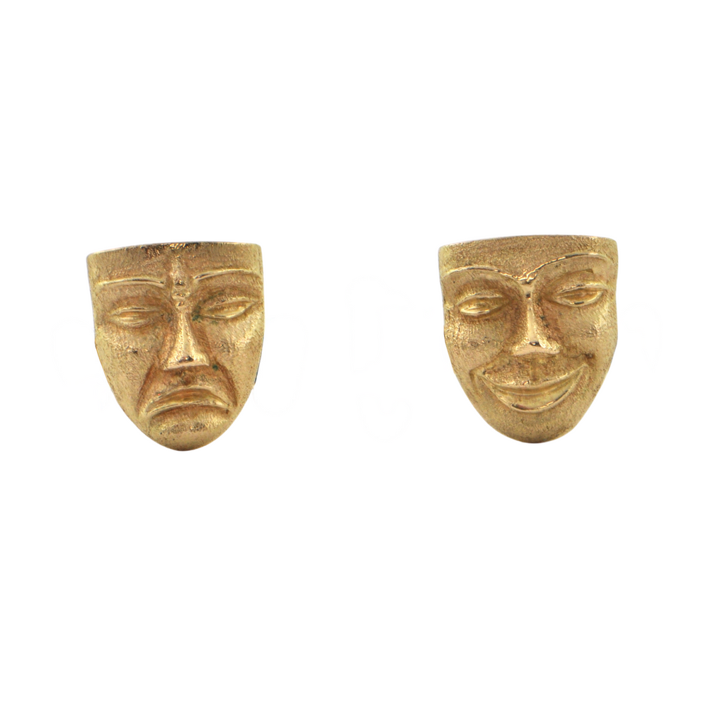 Vintage 18K Yellow Gold Comedy And Tragedy Mask Cufflinks C.1950 + Montreal Estate Jewelers