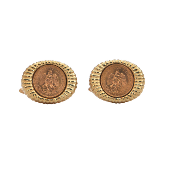 Vintage 21.6K Gold Dos Pesos Mexican Coin in 14K Yellow Gold Cufflinks + Montreal Estate Jewelers