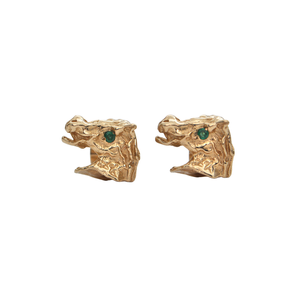 Mid-Century 14k Gold and Emerald Horse Head Cufflinks + Montreal Estate Jewelers
