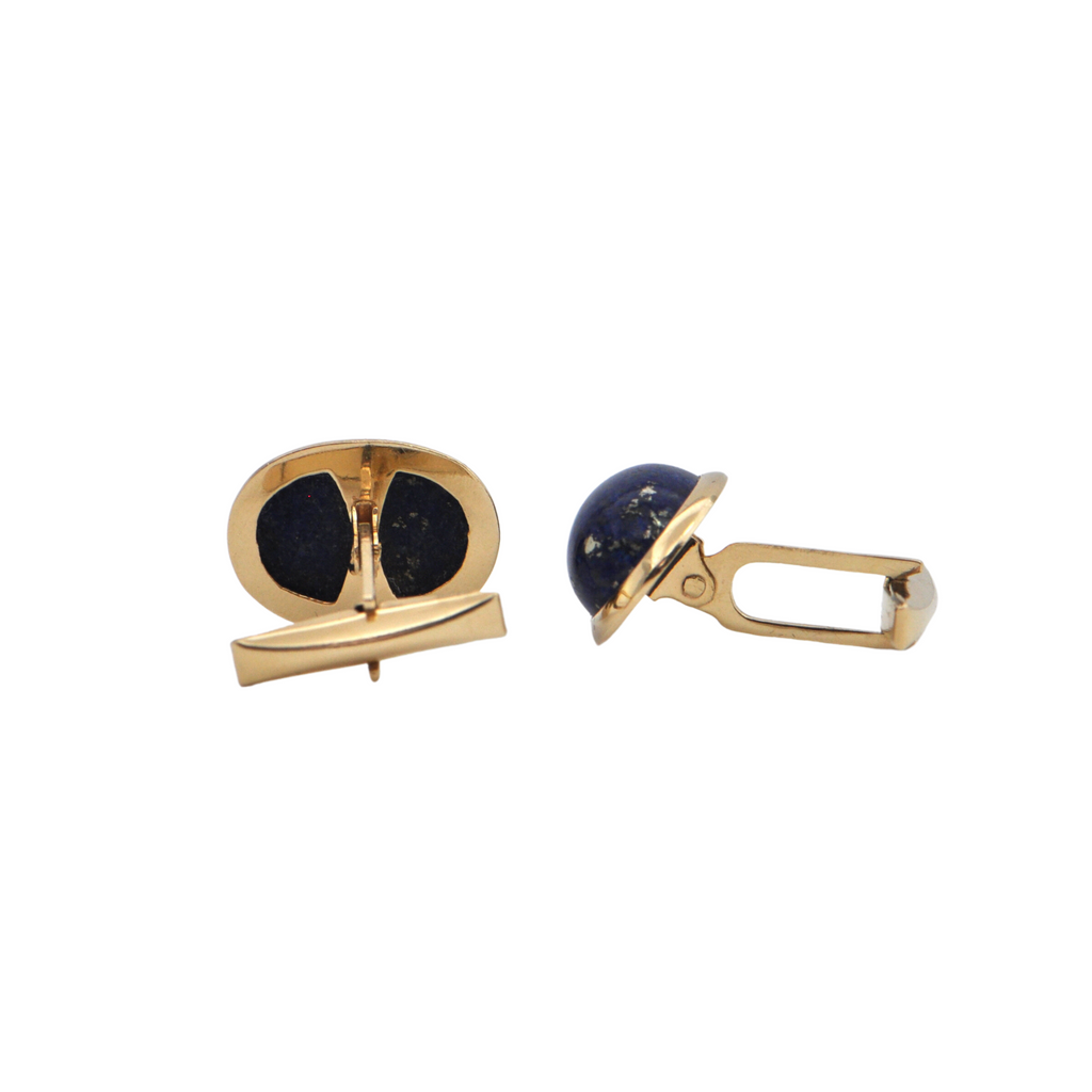 Vintage Lapis Lazuli 18K Gold Oval Cufflink + Montreal Estate Jewelers